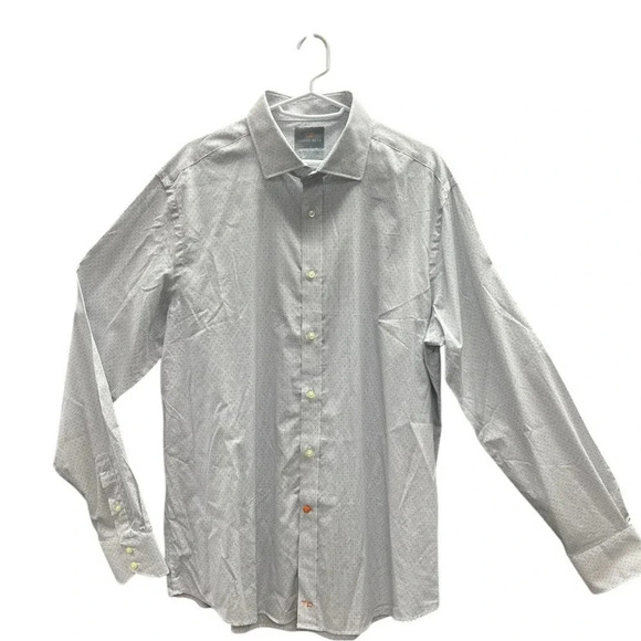 Thomas Dean Other - Thomas Dean Print Button Down White Grey Blue Dress Shirt Long Sleeve Mens